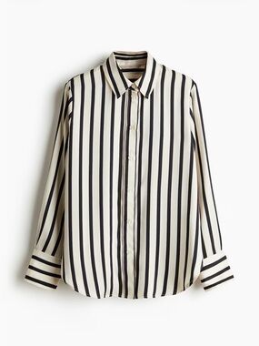 H&M women's Black & Cream Vertical Stripe Button-Up Shirt